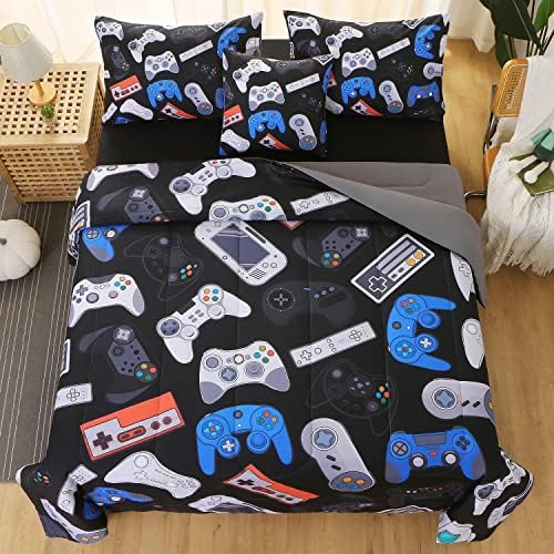 JQinHome Queen Gamer Comforter Set for Boys,6 Piece Bed in A Bag 3D Video Game Bedding -All Season Soft Microfiber Down Alternative Comforter Gamer Bedding Sets for Kids(Gamepad Collection) - Image 3