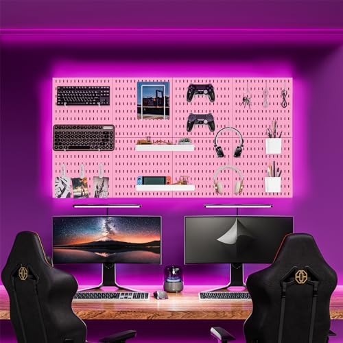 Wall-Mounted Pegboard Kit, 50.4" x 25.2" Organizer Panel – Large, Cost-Effective & Nail-Free Installation Pink - Image 2