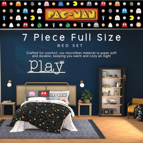 Pac-Man Gaming Bedding 7 Piece Super Soft Cozy Reversible Comforter and Sheet Set with Sham, Full, (Officially Licensed Product) By Franco - Image 4
