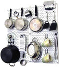 Wall Control Kitchen Pegboard Organizer Pots and Pans Storage Rack Organization Kit with White Pegboard and Black Accessories by Wall+Control