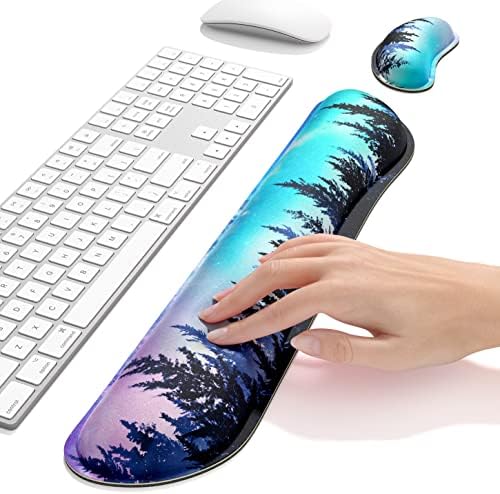 Dapesuom Enlarge Keyboard Wrist Rest, Memory Foam Wrist Cushion for Desk Mats Support, Cute Typing Pain Relief Keyboard Mouse Pad Rests Set with Non-Slip Base for Gaming Laptop Office Computer, Forest - Image 5