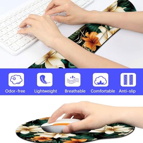 Keyboard Wrist Rest and Mouse Pad Wrist Support Set with Coaster,Ergonomic Mouse Pad,Comfortable for Easy Typing, Pain Relief,Memory Foam Keyboard Pad Set for Laptop Mac,White Brown Flowers - Image 6