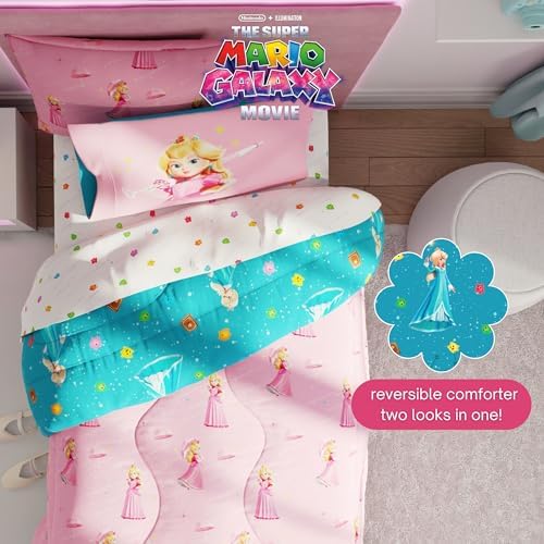 The Super Mario Galaxy Movie Bedding Set, Twin Size 5 Piece Set Kids Super Soft Cozy Reversible Comforter and Sheet Set with Sham, Princess Peach (100% Officially Licensed Product) by Franco - Image 4