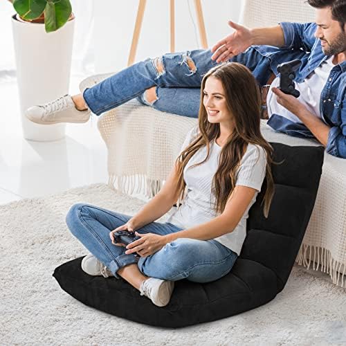 COSTWAY Adjustable Gaming Chair, Video Gaming Chairs with Back Support, Alloy Steel Frame, Soft Coral Fleece, Lazy Sofa Lounge for Reading Living Room Recliner for Adults Kids, Black - Image 2