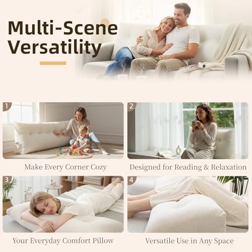 Wedge Reading Pillow Headboard Queen Size, Headboard Bolster Pillow for Bed, Triangular Backrest Cushion with Removable Corduroy Cover, White - Image 5