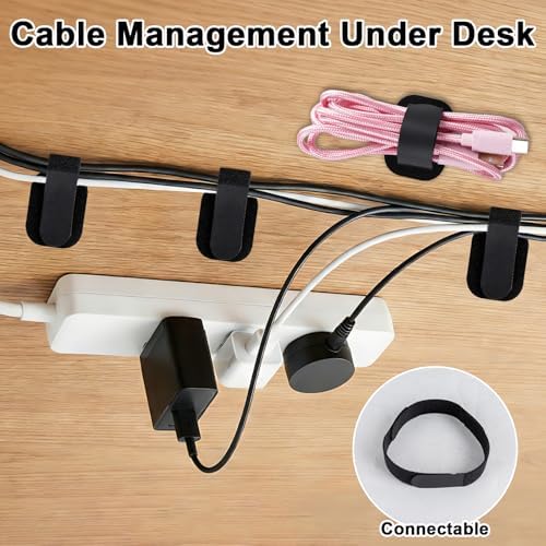 Under Desk Cable Management, Self-Adhesive Hook and Loop Straps, Adjustable Reusable Wire Organizer for Home Office Essentials (20 Pairs) - Image 2