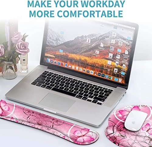 RICHEN Keyboard Wrist Rest and Mouse Pad with Wrist Support, Memory Foam Set for Gaming and Office, Comfortable & Lightweight for Easy Typing & Pain Relief (Pink Butterfly) - Image 6