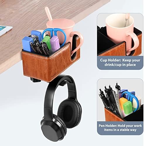 Under Desk Cup Holder Clamp on Cup Holder PU Leather Clip on Desk Organizer - Image 5