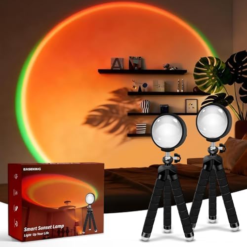2 Pack Sunset Lamp with USB Port - 360° Rotatable Multicolor Sunset Light Projector, Great for Room/Bedroom Decor, Photography, Party, TikTok Live | Halloween & Christmas Gift (2) by Easeking