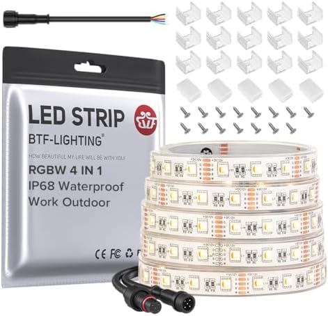 BTF-LIGHTING RGBW LED Strip IP68 Waterproof Warm White DC12V 16.4FT 300LED by BTF-LIGHTING
