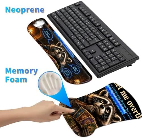 3-in-1 Ergonomic Memory Foam Keyboard Wrist Rest Pad Set, Raccoon - Image 4