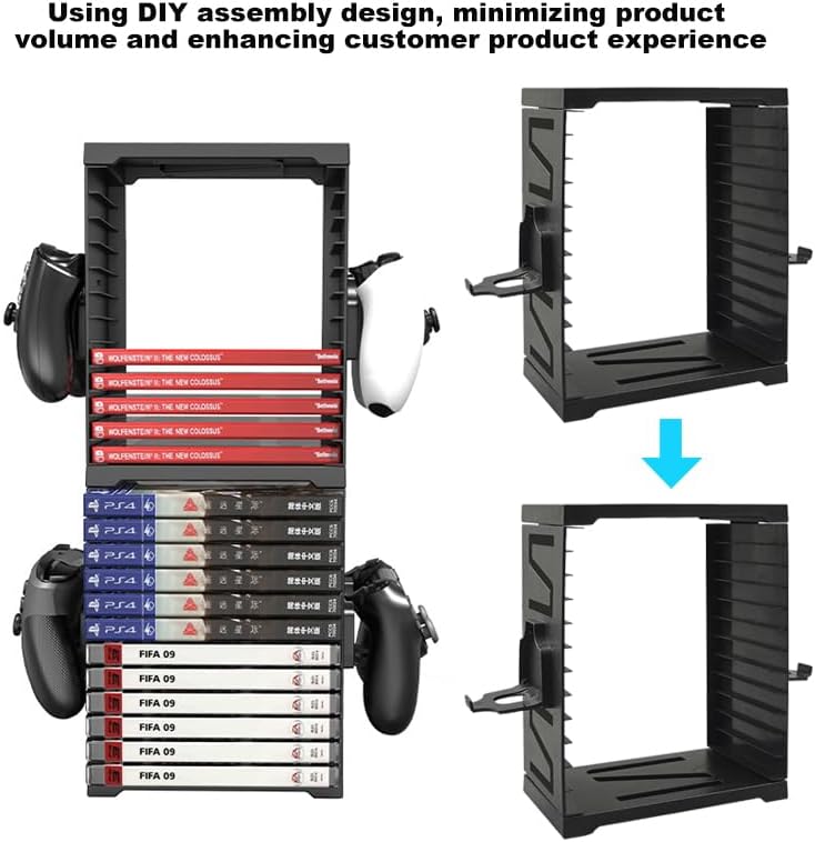 HONCAM Video Game Storage Tower for PS5 PS4 Xbox Nintendo Switch Games, Universal Discs Organizers 24 PCS with 4 Controllers Holder, Disk Box Stand Rack Accessories - Image 3