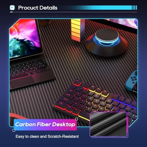 BestOffice 39" Gaming Desk Computer Gaming Desk Z Shaped Gaming Workstation Ergonomic Gaming Table with Headphone Hook for Game Players,Black&Red - Image 6