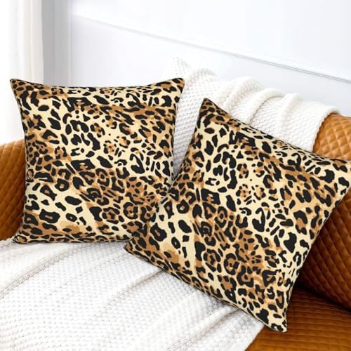 Pillowcase Set of 2 Leopard Animal Cheetah Print Throw Pillow Covers Shells for Couch Office Bedroom Home Decoration, 20"X20" - Image 6
