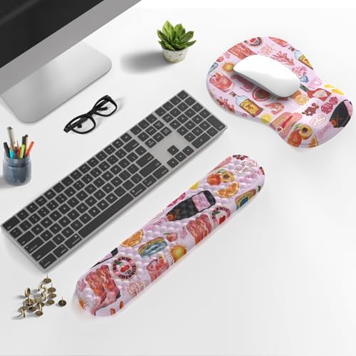 Cute Pink Mouse Pad and Keyboard with Wrist Rest Ergonomic Aesthetic Gaming Mouse Pads, Best Desk Decor Office Cute Pink Desk Accessories Mouse Pad with Wrist Rest, Vacation Style Soft Gel Material - Image 2