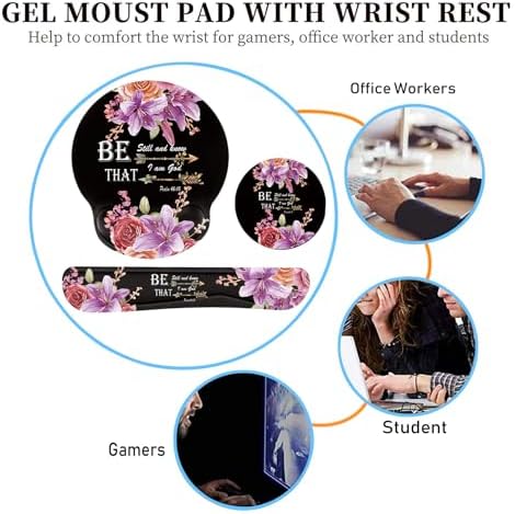 Keyboard Wrist Rest and Mouse Pad Wrist Support Set with Coffee Coaster, Non-Slip PU Base for Gaming and Office, Comfortable & Lightweight for Easy Typing & Pain Relief,Flower Bible Verse Psalm 46-10 - Image 7