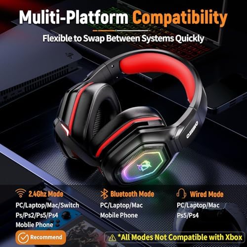 Ozeino 2.4GHz Gaming Headset Wireless with Flip Mic for Ps5, Ps4, PC, Gaming Headphones with USB-A & USB-C Transmitter, 40Hr Battery Gamer Headset for Laptop, Mobile, Mac - Image 6