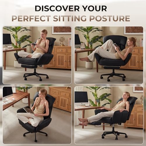 Dowinx Cross Legged Office Chair with Pivoting Armrests,Criss Cross Chair with Pocket Spring Seat & Back,Reclining Computer Gaming Chair with Footrest and Metal Base (Black) - Image 7