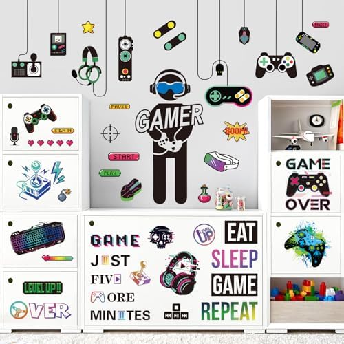decalmile Gamer Gaming Controller Eat Sleep Game Boys Wall Decals Stickers - Image 3