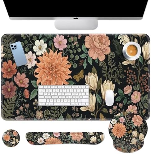 Arttown Keyboard Mouse Pad Set, 4 in 1 Desk Mat Set Floral Spring by Arttown