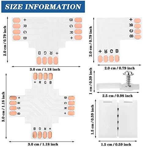 Mudder 95 Pcs 4-Pin LED Strip Connectors for SMD 5050 RGB, Solderless T L X Shaped PCB - Image 3