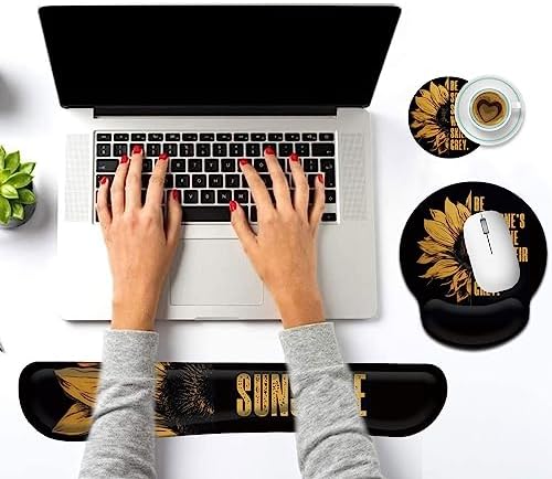 Keyboard Wrist Rest and Mouse Pad Wrist Support Set with Coffee Coaster, Non-Slip PU Base for Gaming and Office, Comfortable & Lightweight for Easy Typing & Pain Relief,Sunflower - Image 6