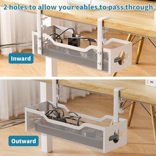Under Desk Cable Management Tray 3 Pack, Cable Management Under Desk No Drill, Cable Organizer with Clamp for Wire Management, Cord Organizer for Office, Home - No Damage to Table (White) - Image 5