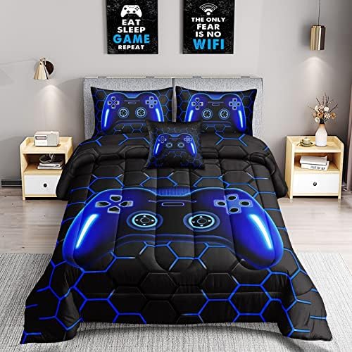 ROWADALO 6 Pieces Bed in A Bag Gamer Bedding Set for Boys Kids Adult Gaming Comforters Set,Boys Bed in A Bag Set Full Size Comforter with Fitted Shee Flat Sheet Pillowcase pillowsham,DJTH5025Full by ROWADALO