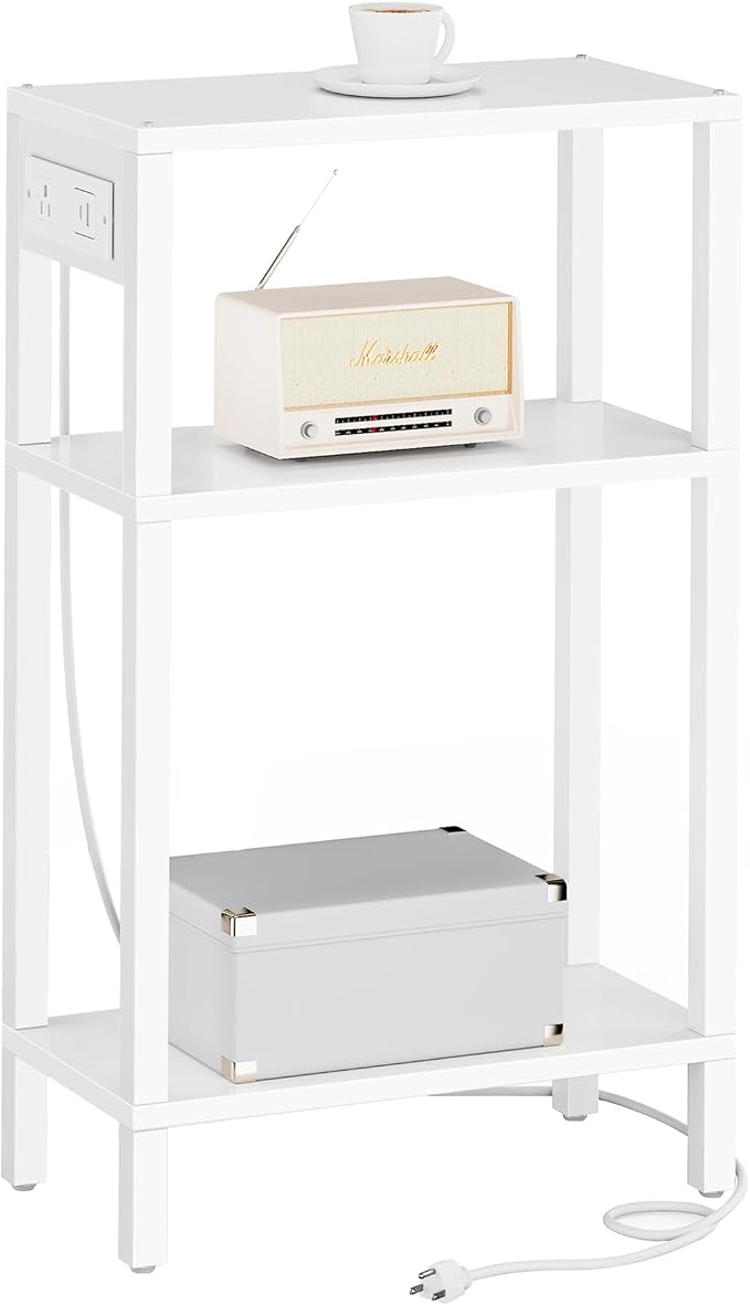 TUTOTAK Narrow Side Table, 3-Tier Small End Table with Charging Station by ChoosetutotakFurnitureBuildYourCozyHome