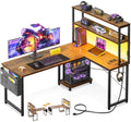 ODK 53" L Shaped Gaming Desk with Shelves, LED & Outlets, Vintage by ODK