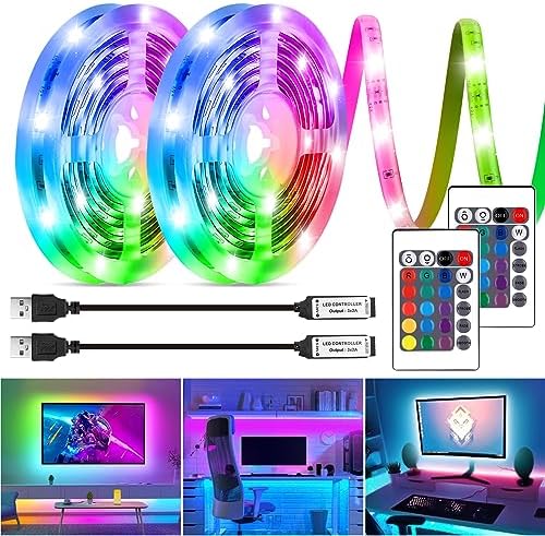 USB RGB LED Strip Lights Kit 2-Packs 6.56Ft IP65 Waterproof with Remote by HOUHUI