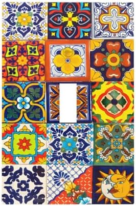 Decorative Light Switch Covers Traditional Colorful Mexican Talavera Tiles Style Single Toggle Light Switch Cover Plate 1 Gang Outlet Covers Wall Plate Electrical Device Dimmer Switchplate by JOOJIAO