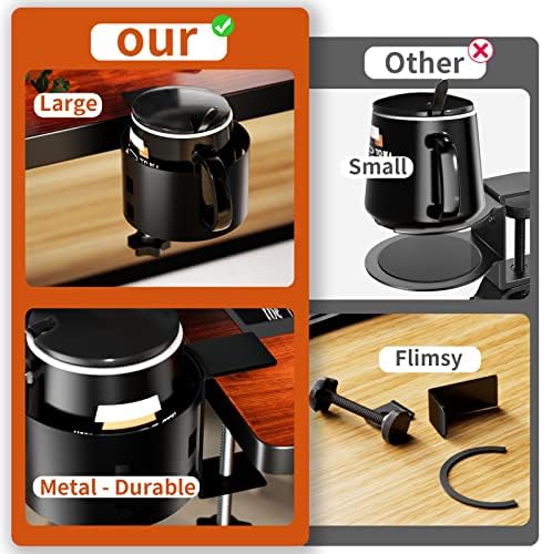 OOKUU 2 Pack Large Desk Cup Holder, Anti-Spill Cup Holder for Desk or Table, Sturdy and Durable, Easy to Install, Enough to Hold Coffee Cups, Water Bottles, Gaming PC Office Accessories, Black - Image 2