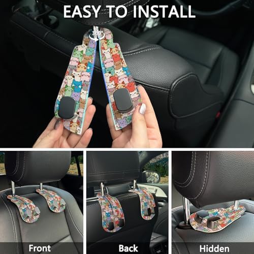 Blusabaca 2PCS Car Seat Headrest Hooks, Purses Bags Holder, Cute Cats - Image 6