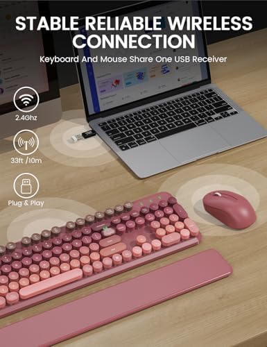 Wireless Keyboard and Mouse Combo, Cute Typewriter, Magnetic Wrist Rest - Image 4