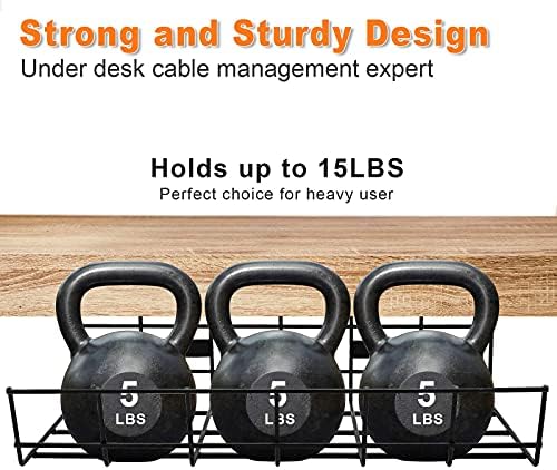 Under Desk Cable Management- 2 Pack Cord Organizer. Metal Wire Cable Management Tray for Office, Studio and Home. Super Sturdy Under Table Cable Management - Black Cable Organizer - Image 4