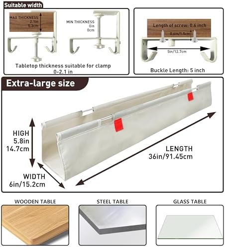 Under Desk Cable Management No Drill – 36" L x 6" W Cord Organizer, Upgraded Silicone Pads (No Scratch), 16 Cable Slots, Washable PE Honeycomb Base, Fits Desks 0–2.1" Thick, Beige - Image 5