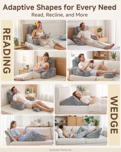 Foldable 5PCS Reading Pillow for Bed, Grey, 19” - Image 4