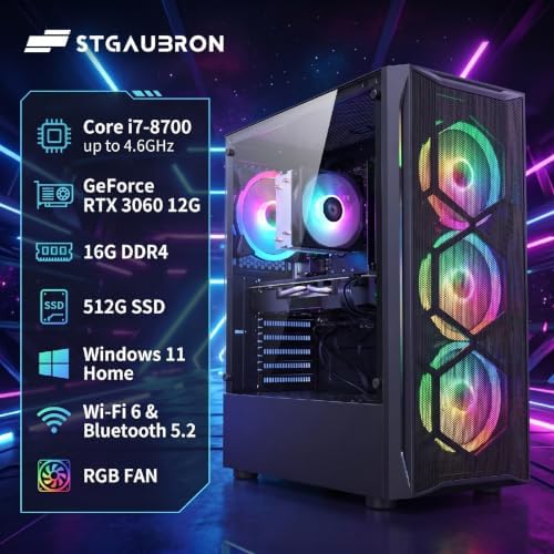 STGAubron Gaming PC Desktop,Core I7-8700,RTX 3060 12G,16GB DDR4,512G SSD - Image 2