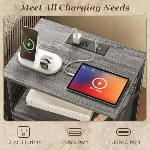 Huuger Night Stand with Charger Station, USB-C Port, End Table - Image 4