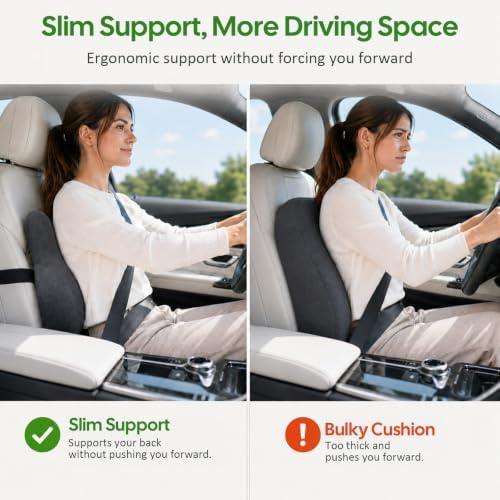 Slim Lumbar Support Pillow for Car Seat and Office Chair | Slim dual-wing memory foam back cushion with adjustable strap and washable cover for office chairs, gaming chairs and cars - Image 6