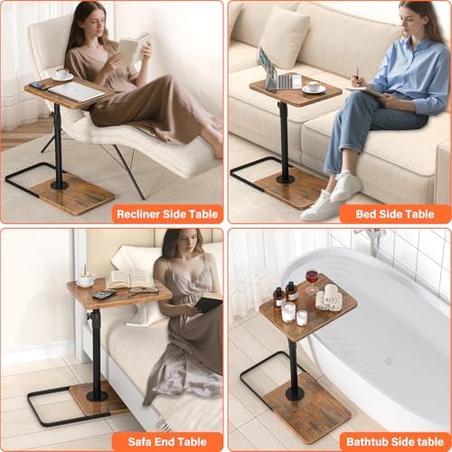 Tv Trays Set of 2 for Couch - 360°Swivel Height Adjustable, Larger Metal and Wooden Base to Prevent Slipping，TV Tray C Shaped End Table Food Snack Trays for Eating Sofa Bed Bathroom - Image 6