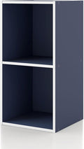 Homes: Inside + Out Apexa 2-Cube Storage Organizer Shelves, Stackable Wood Bookcase Fits Cubby Bins for Organization, Dorm Teen Room Decor & Home Office, Steel Blue by HOMESInsideOut