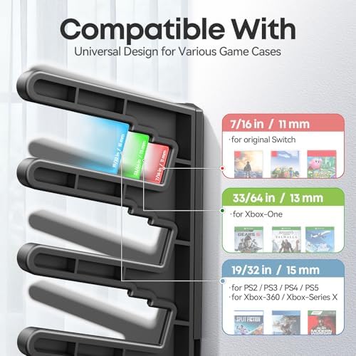 Video Game Storage Wall Mount for Switch/PS5/PS4/Switch2/XBX Game Case Holder, Gaming Shelf Mount Gamecase Organizer Up to 36PCS, Wall-Mounted Gaming Display Stand Tower for Gift, 4 Pack, Black - Image 3