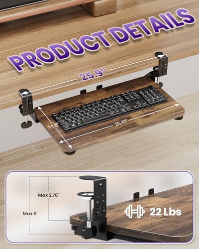 Ergonomic Mouse & Keyboard Tray Under Desk, 20x11.8 in Board, Brown - Image 2