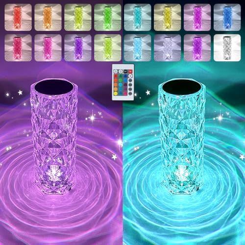 2 Pack Crystal Table Lamp, Remote and Touch Control Rose Wave Lamp, RGB Color Changing Night Light, Dimmable, USB Rechargeable Decoration Ambient Lighting for Dinner/Bars/Game Room/Living Room/Bedroom by DeogosLighting