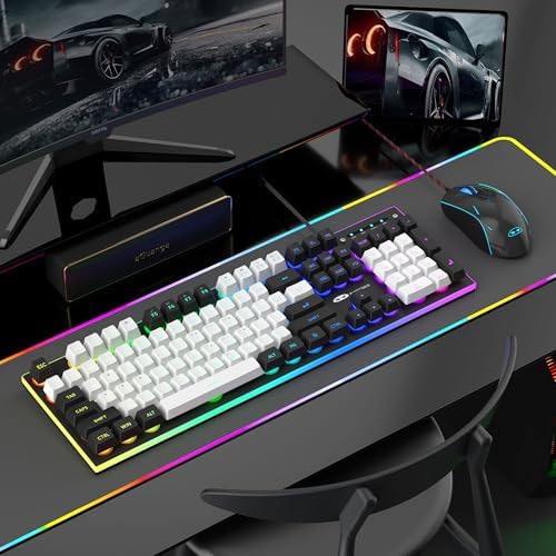 MageGee GT838 Gaming Keyboard and Mouse Combo, 104 Keys RGB Backlit Quiet Wired Keyboards for Laptop PC MAC, with Number Pad, Metal Panel, Anti-Ghosting, White Black - Image 6