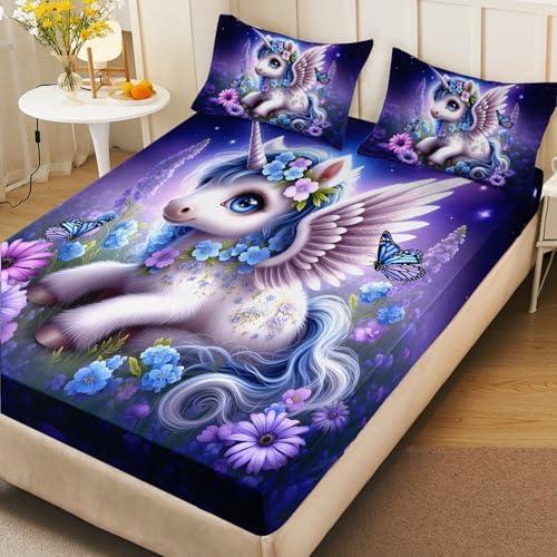 HOSIMA Kids Kawaii Unicorn Twin Bedding Sets,1 Fitted Sheet+2 Pillowcases. - Image 4