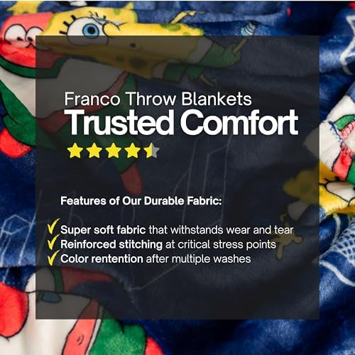 Franco Spongebob Squarepants Kids Sports Soccer Throw Blanket, 46 in x 60 in, Soft Cozy Decorative Blanket for Couch or Sporting Events, (Officially Licensed Product) - Image 4