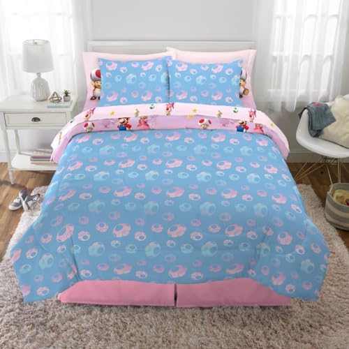 Super Mario Girl Princess Peach Girl Gamer Kids Bedding Super Soft & Cozy Reversible Microfiber Comforter and Sheet Set with Sham, 7 Piece Full Size, (Officially Licensed Product) By Franco - Image 5